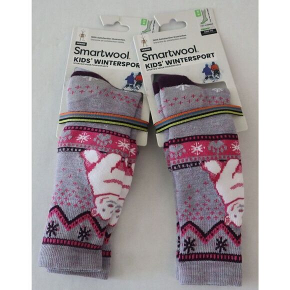 SmartWool Kids' Sz M Polar Bear Pat. Wintersport Full Cushion OTC Socks Lot of 2 - Picture 1 of 3